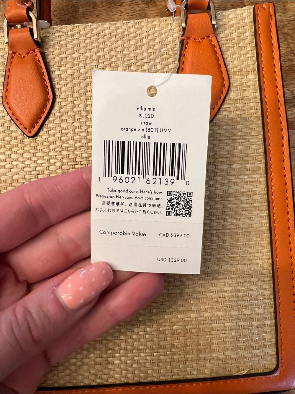 kate spade Natural Straw Tote with Orange Trim and Handles